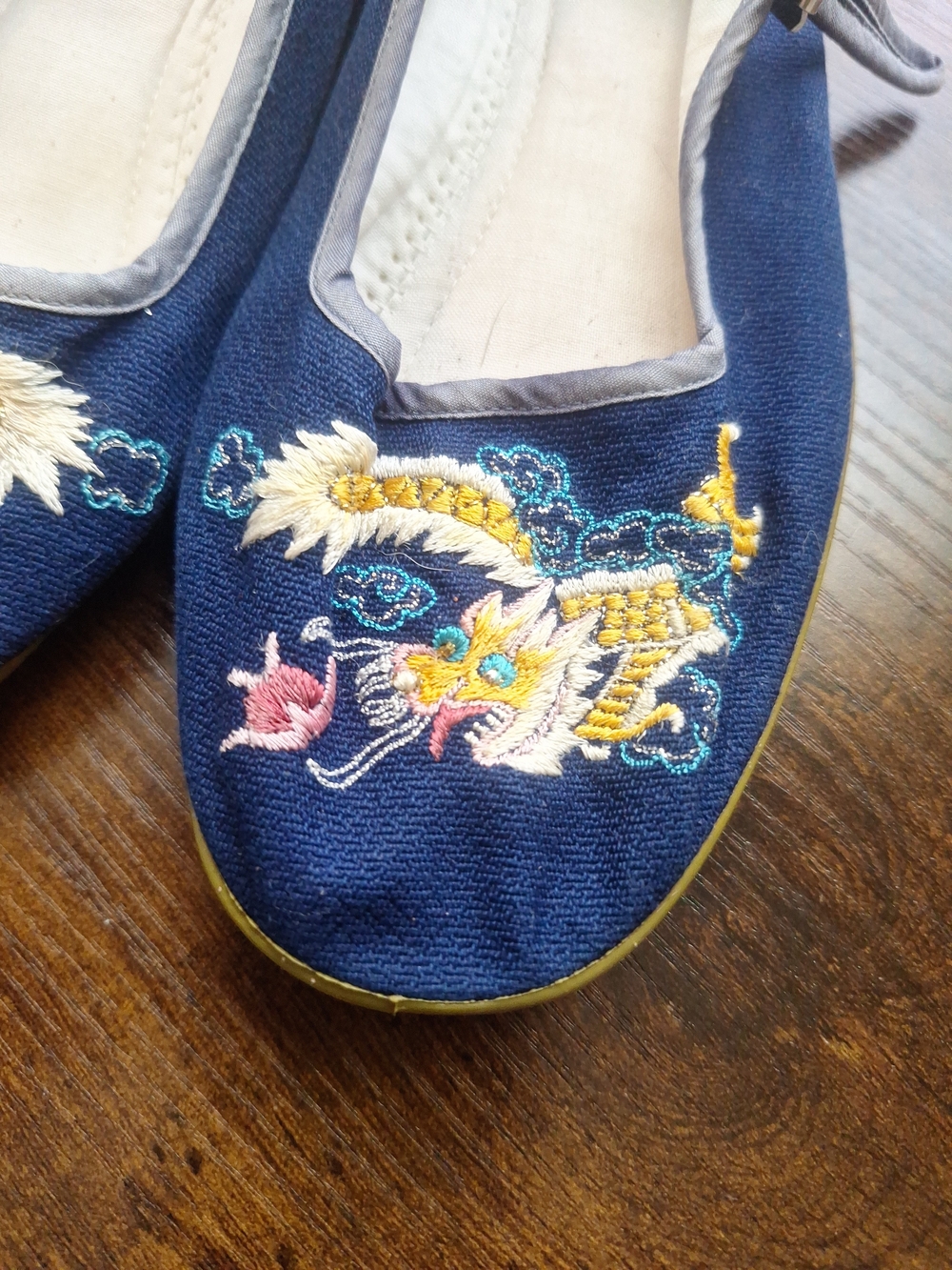 Embroidered Navy Dragon Mary Jane Flats Made In China Size 7.5 38 - Picture 3 of 7